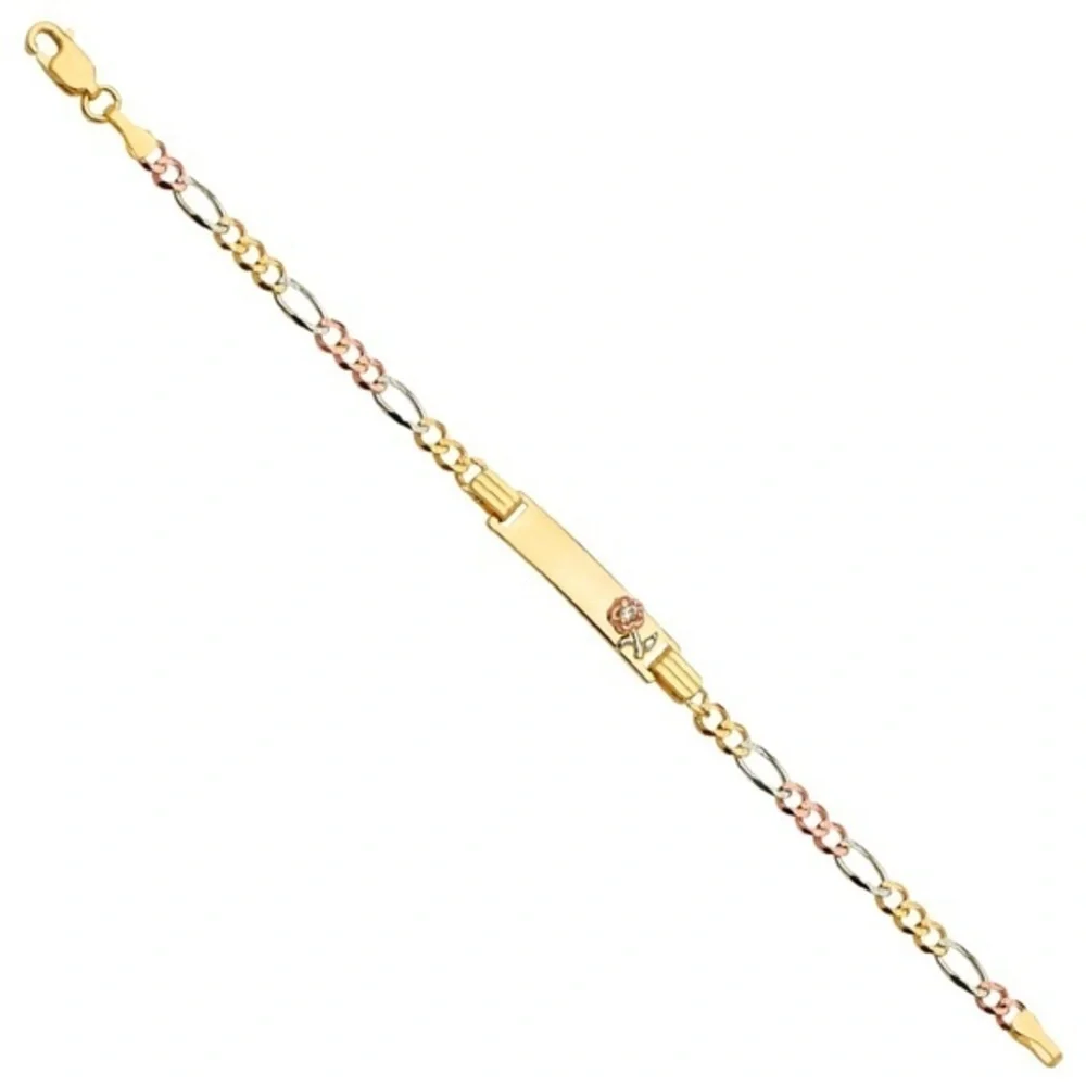 Girls 14k Gold Flower ID Bracelet 6 inches
